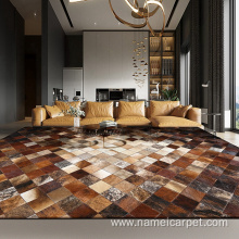 Luxury hotel patchwork cowhide real leather floor rug